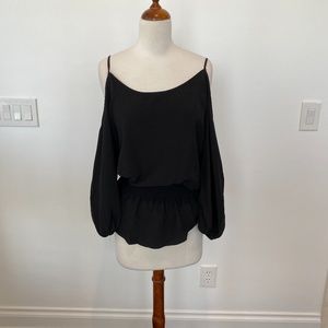 Jennifer Hope open shoulder silk black top